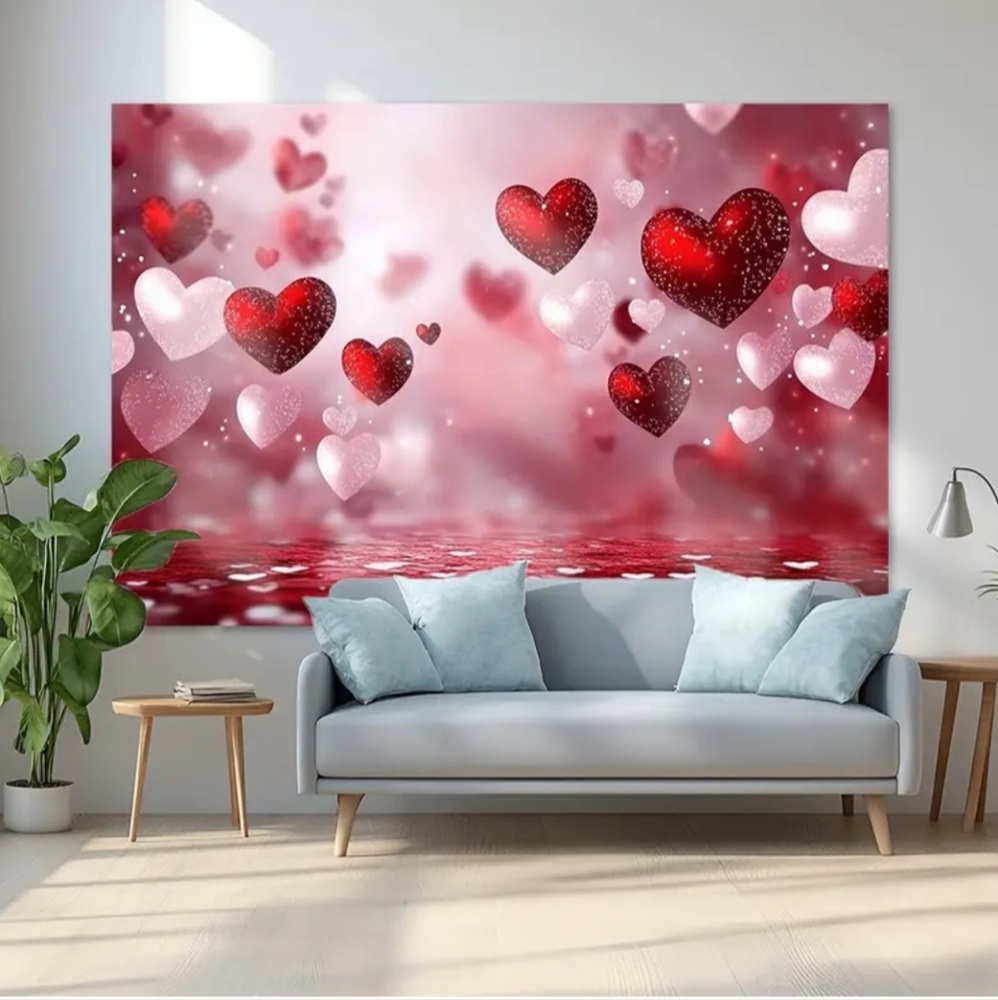 Red & Pink Floating Hearts Tapestry V2